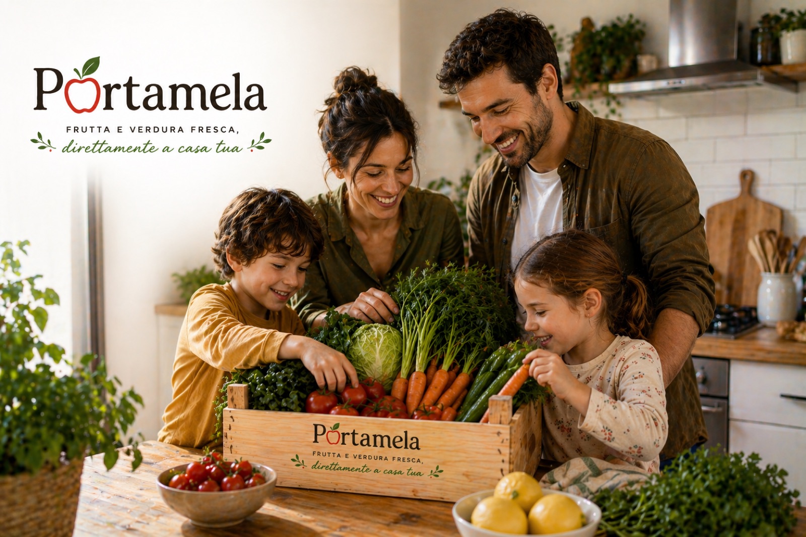 Famiglia che mangia frutta fresca Portamela